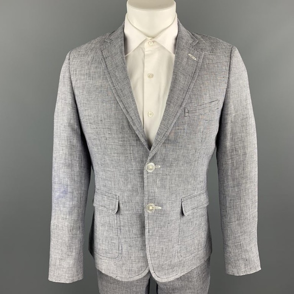 BAND OF OUTSIDERS Size 40 Navy & White Houndstooth Linen Notch Lapel Suit - Picture 7 of 7